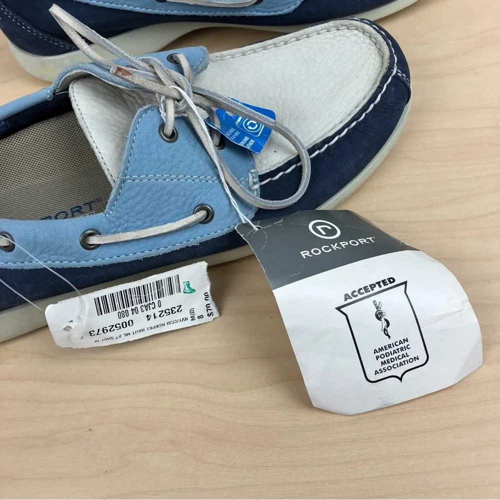 Rockport Men’s Size 8.0 M Classic 2 Eye Leather Boat Shoes Blue Navy White